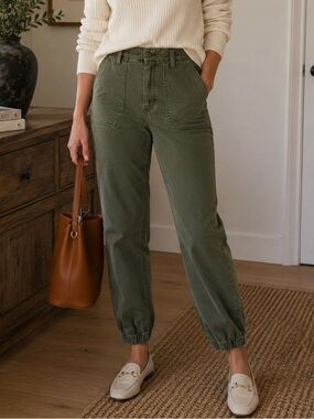 PAIGE Mayslie Jogger Vintage Ivy Green Cargo Utility Pants Women 29 Minimalist